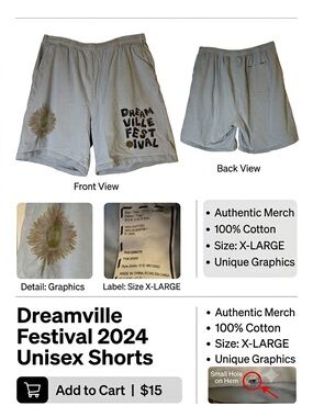 Dreamville Festival 2024 Unisex 100% Cotton Shorts - Lt Blue - Preloved